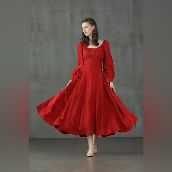 YLANG 15 | MAXI LACE-UP LINEN DRESS - Picture 4 of 9